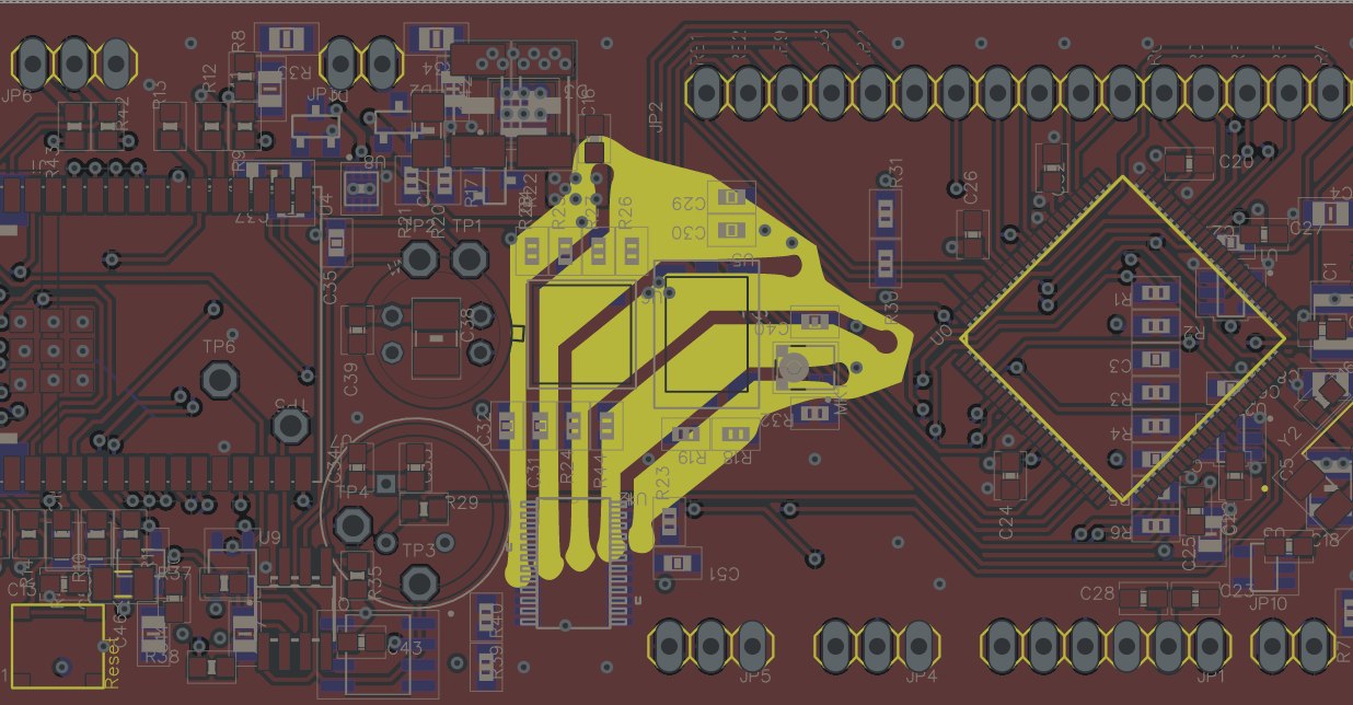 GrizCam printed circuit board with the signature wolf-shaped copper trace
